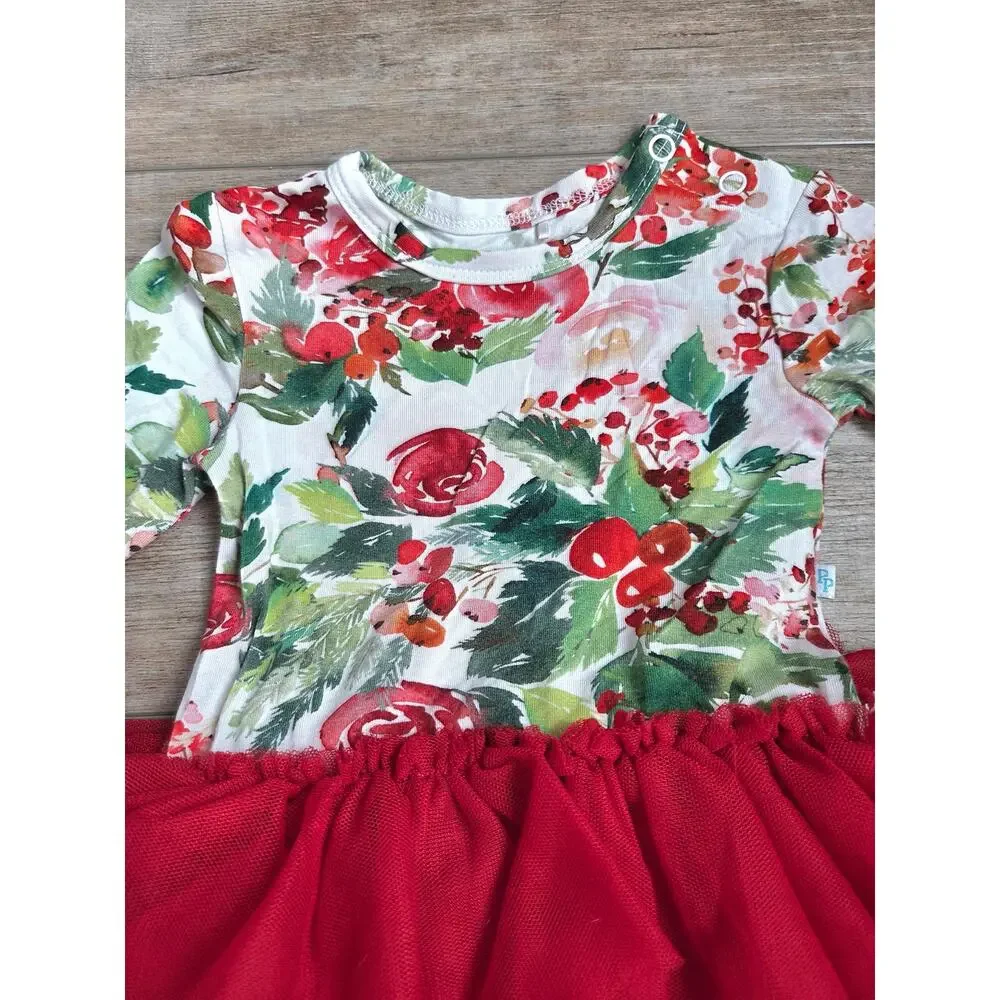 Posh Peanut Christmas Holly Floral Tutu Romper Dress 6-12M Red Bamboo